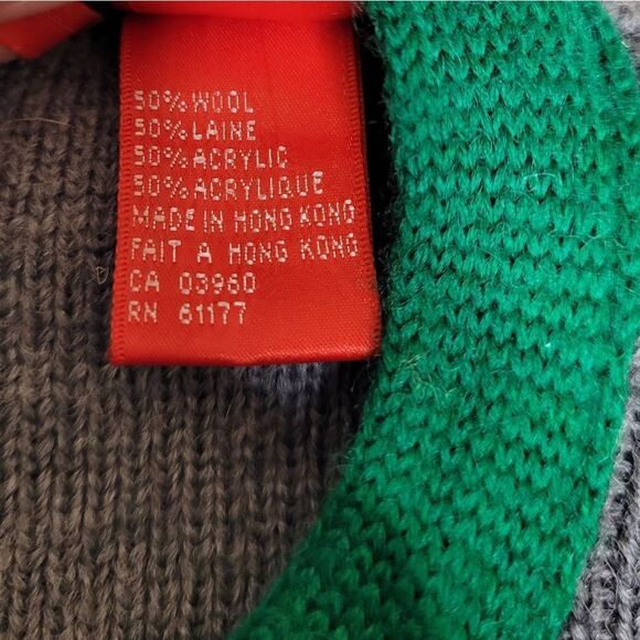 VINTAGE 80s gray embroidered poinsettia button up holiday cardigan sweater M - Picture 4 of 7